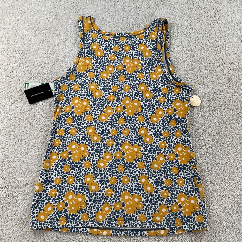 Wacoal Ultimate Comfort Floral Tank Top Navy Yellow Supima Cotton Blend NWT L - Picture 5 of 9